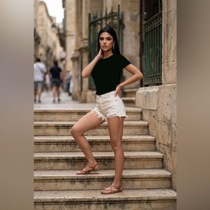 Levi's Cream Distressed Jean Shorts